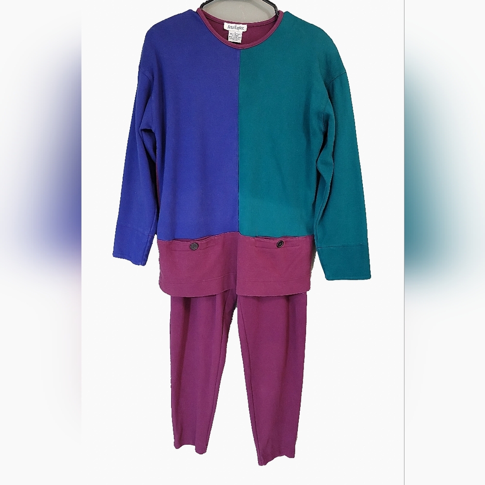 Vintage Set Ann Taylor Purple and Teal Colorblock‎ Top